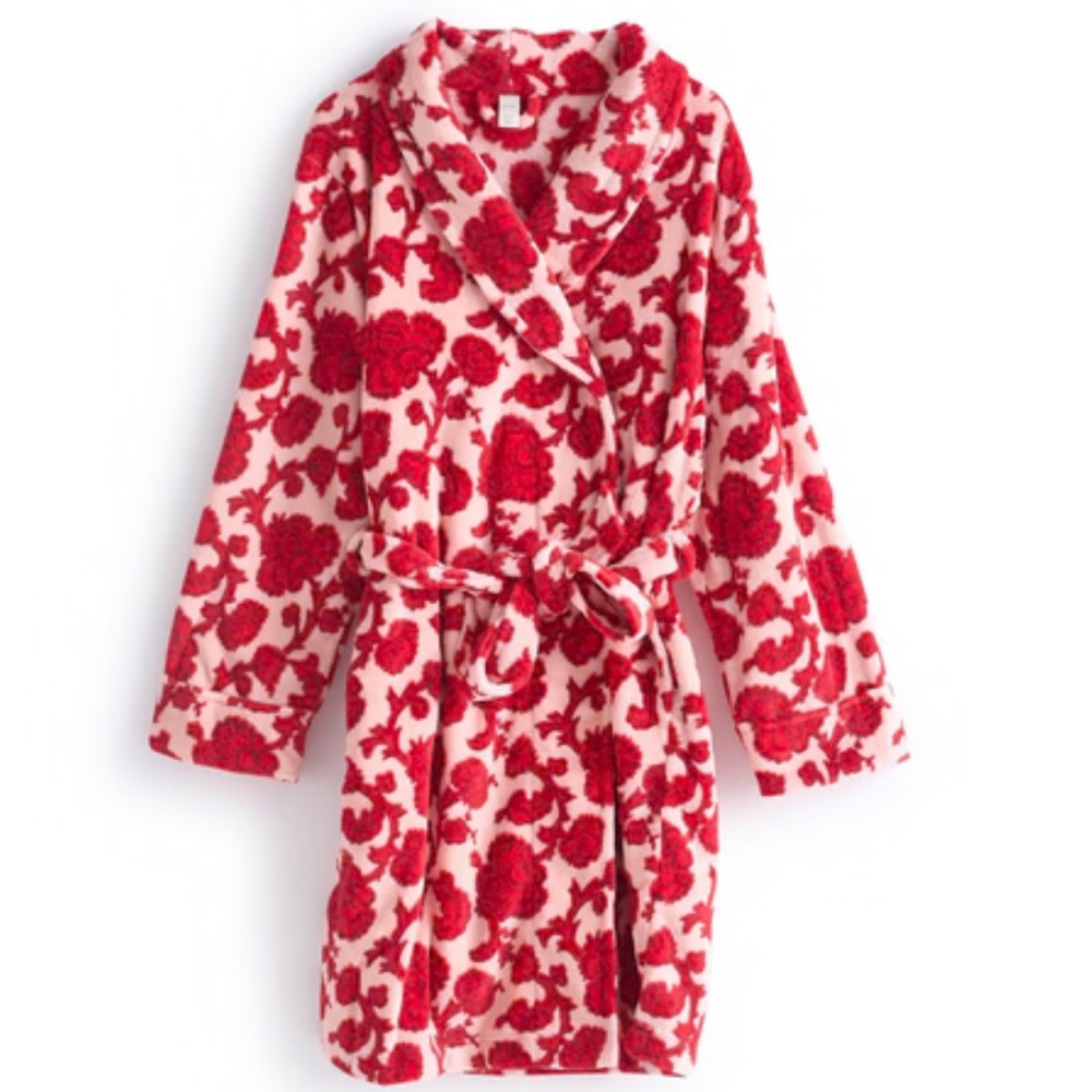 Vera Bradley Cotswolds Coral Cloud Red & Pink Floral Fleece Robe Size 2X / 3X
